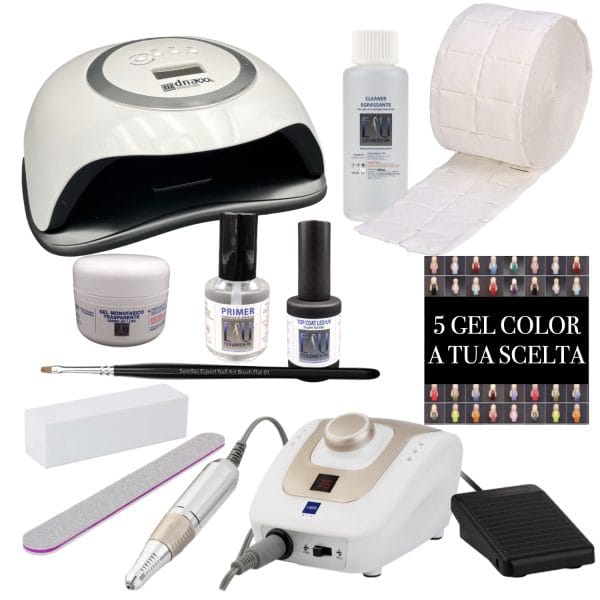 KIT COMPLETO RICOSTRUZIONE UNGHIE LAMPADA/FRESA/COLORI