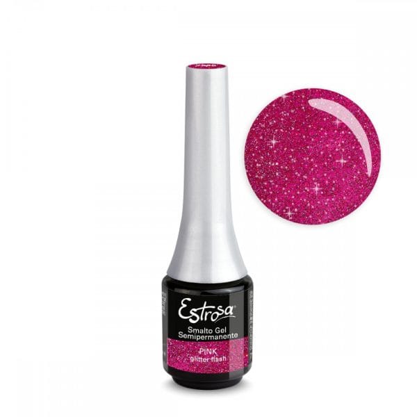 Estrosa Smalto Semipermanente Colorato 7989 PINK GLITTER FLASH 7ML.